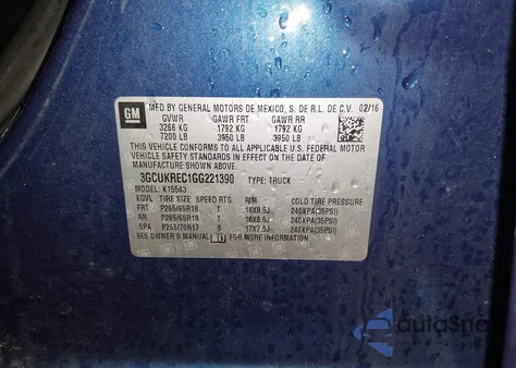 2016 Chevrolet Silverado 1500 1Lt из США, поврежденный, VIN 3GCUKREC1GG221390